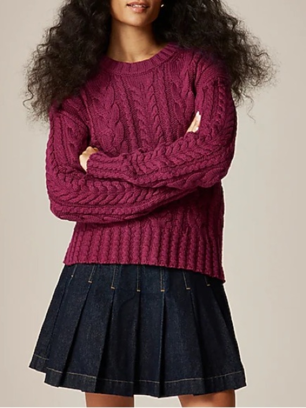 J Crew 2025 Cable Knit Chunky 100% Cotton Fisherman Crew Neck Sweater XL